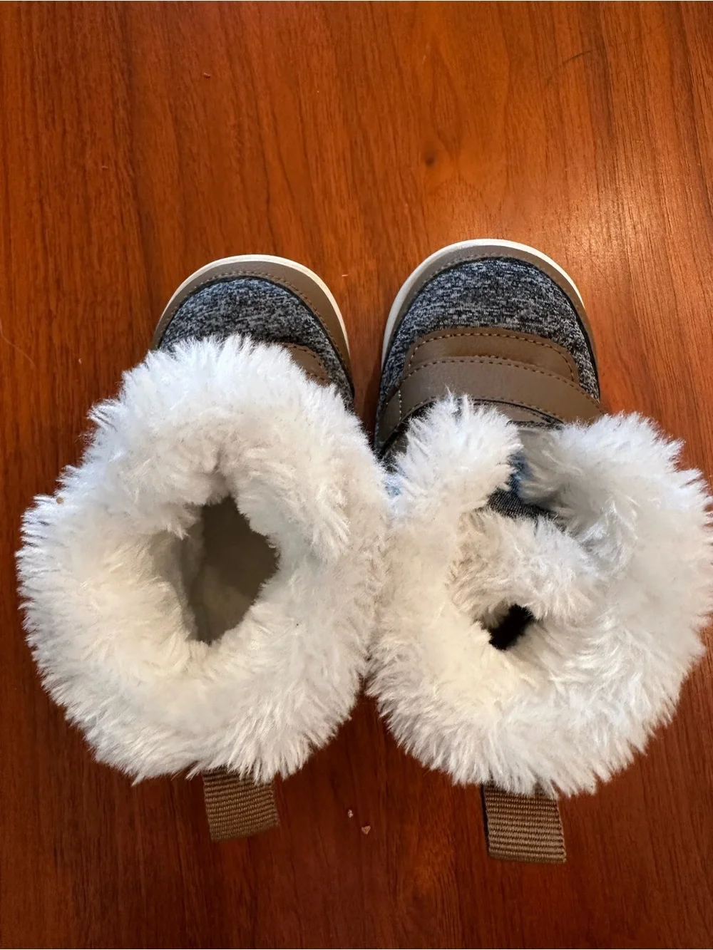 Baby Boy snow boots Brown and Gray Winter Boots with Faux Fur size 5